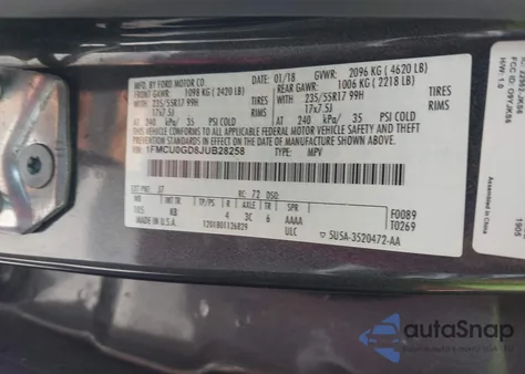 2018 Ford Escape Se из США, поврежденный, VIN 1FMCU0GD8JUB28258